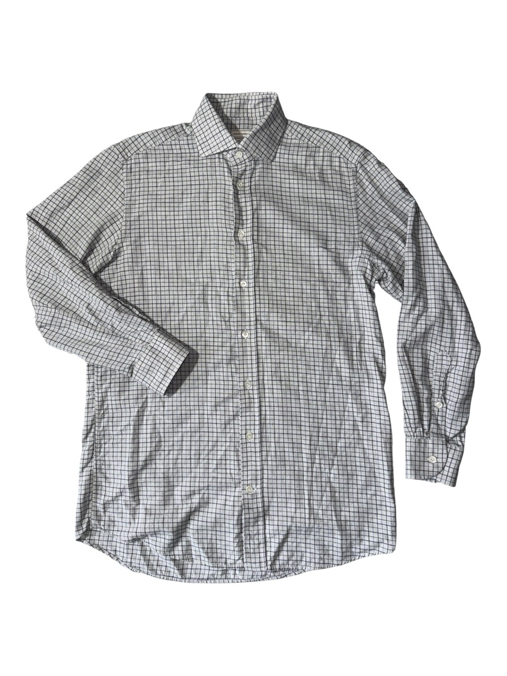 Luciano Barbera mens M Medium grey check 80/20 cotton wool flannel button up EuC